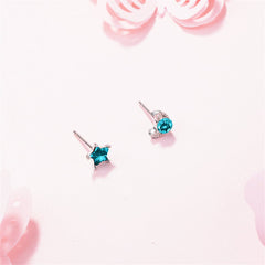 Teal Crystal & Silver-Plated Blue Moon & Star Stud Earrings - streetregion