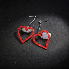 Red cubic zirconia & Silver-Plated Heart Drop Earrings - streetregion