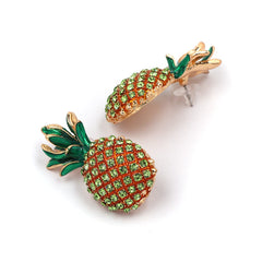 Green Enamel & Cubic Zirconia 18K Gold-Plated Pineapple Stud Earrings