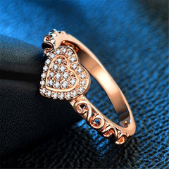 cubic zirconia & 18k Rose Gold-Plated Heart Ring - streetregion