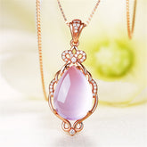 Ross Quartz & 18K Rose Gold-Plated Teardrop Pendant Necklace