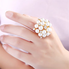 pearl & Crystal Floral Adjustable Ring - streetregion