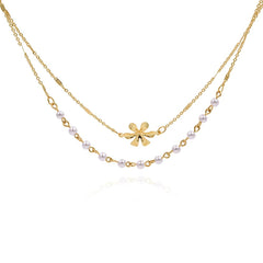 Pearl & 18K Gold-Plated Flower Beaded Layered Anklet