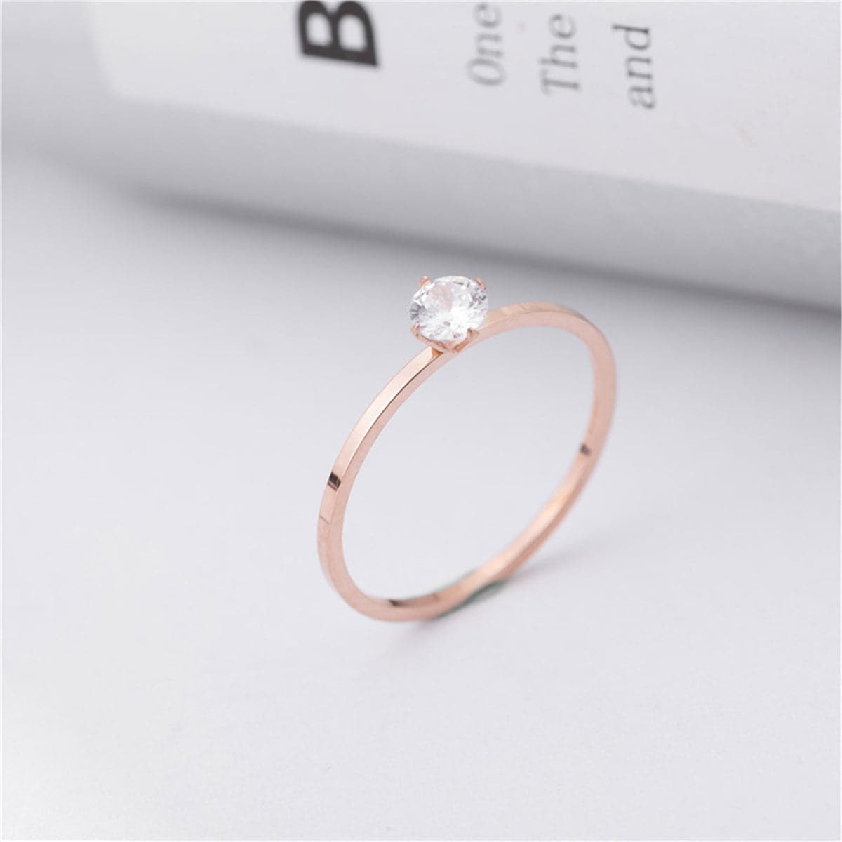 Cubic Zirconia and 18K Rose Gold-Plated Cocktail Ring, rose gold statement rings for women, botanical inspired, styled look