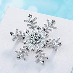 Cubic Zirconia & Crystal Silver-Plated Snowflake Brooch