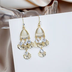 Cubic Zirconia & Cat's Eye 18K Gold-Plated Fan Patchwork Drop Earrings