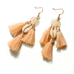 Blush Polyster & Shell 18K Gold-Plated Cowrie Tassel Openwork Drop Earrings