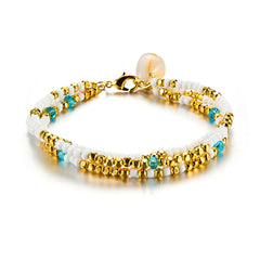 White & 18K Gold-Plated Seashell Beaded Layered Anklet