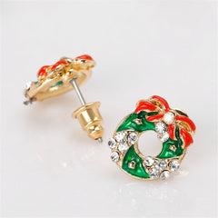 Cubic Zirconia & Enamel 18K Gold-Plated Wreath With Bow Stud Earrings