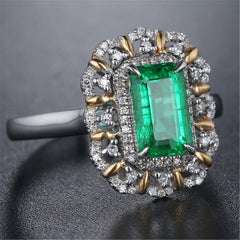 Green cubic zirconia & Crystal Floral Halo Ring - streetregion
