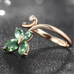 Green Crystal & 18k Rose Gold-Plated Butterfly Promise Ring - streetregion