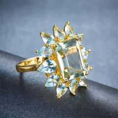 Light Blue Crystal & 18k Gold-Plated Geometry Ring - streetregion