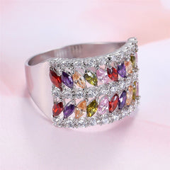 Purple Cubic Zirconia & Silver-Plated Marquise-Cut Band - streetregion