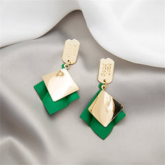 Green Enamel & 18K Gold-Plated 'Good Luck' Rhombus Drop Earrings