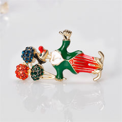 Cubic Zirconia & 18K Gold-Plated Bouquet & Clown Brooch