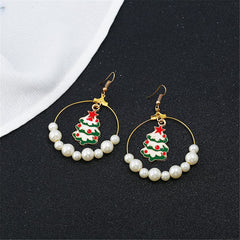 Pearl & Enamel 18K Gold-Plated Suspended Tree Drop Earrings