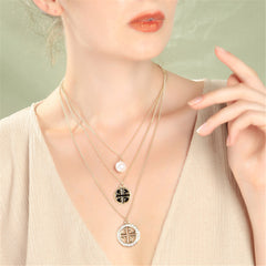 Pearl & Cubic Zirconia Three-Layer Pendant Necklace