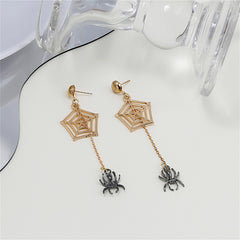 Two-Tone Spider & Web Drop Earrings