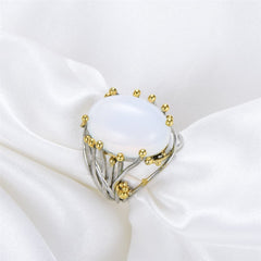 Moonstone & Two-Tone Oval Rattan Ring