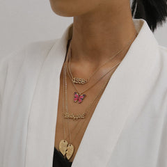 Pink Enamel & 18K Gold-Plated Butterfly & Heart Pendant Necklace Set