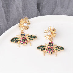 Pearl & Cubic Zirconia 18K Gold-Plated Bee Drop Earrings