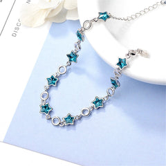 Blue Crystal & Silver-Plated Star Station Bracelet - streetregion