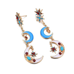 Crystal & Imitation Pearl Moon Drop Earrings - streetregion
