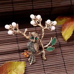 Pearl & Cubic Zirconia 18k Gold-Plated Owl Branch Brooch