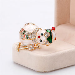Cubic Zirconia & 18K Gold-Plated Skiing Snowman Brooch