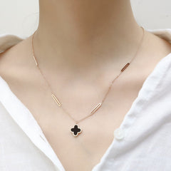 Black Acrylic & 18K Rose Gold-Plated Clover Pendant Necklace