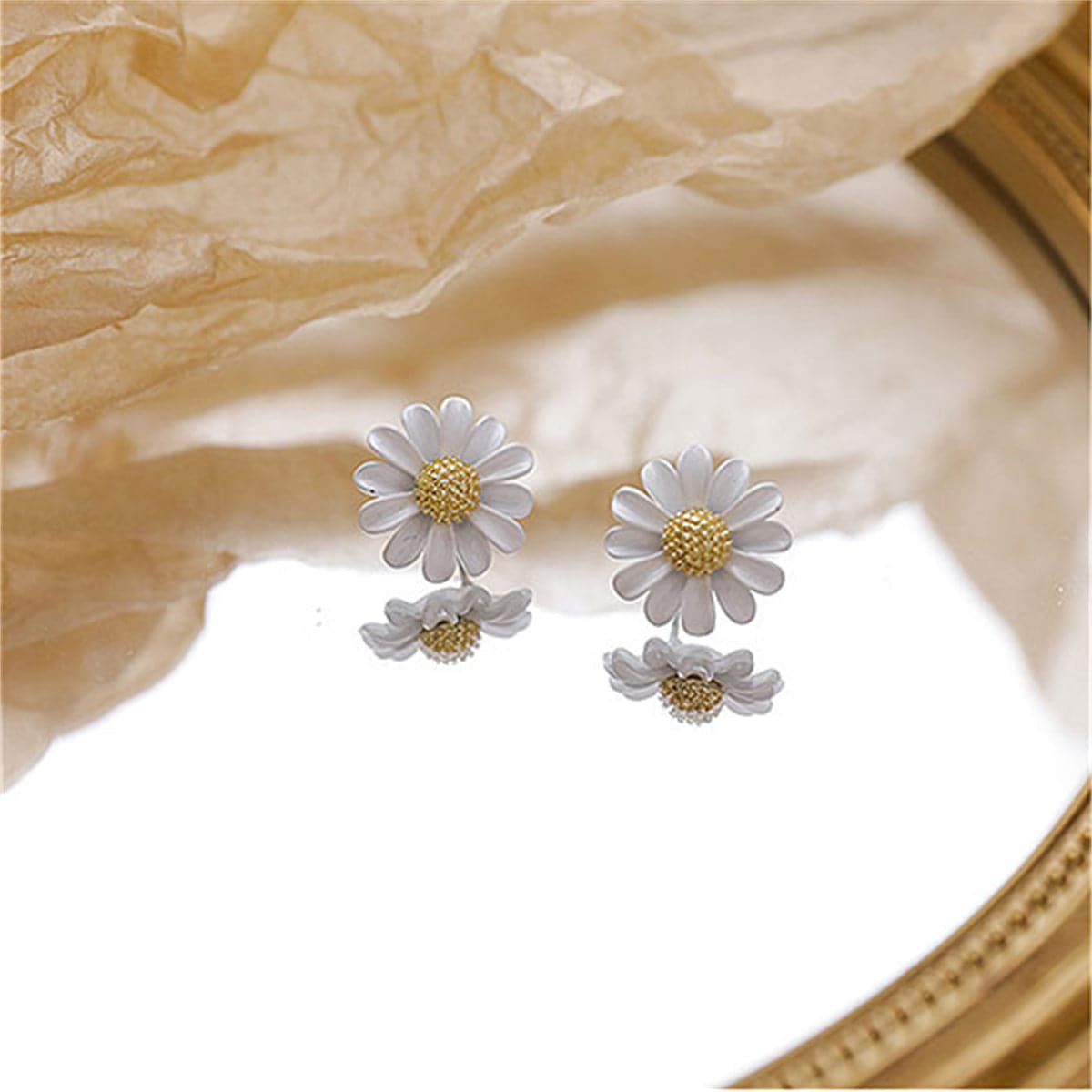 Enamel and 18K Gold-Plated Flower Stud Earrings, gold stud earrings for women, vintage-inspired design, lifestyle look