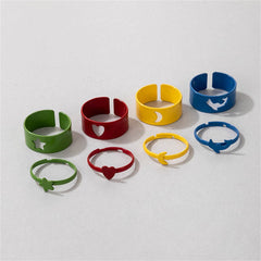 Yellow Enamel Celestial Heart & Dolphin Ring Set