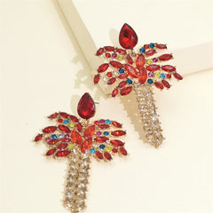 Red Crystal & Cubic Zirconia 18K Gold-Plated Palm Tree Drop Earrings