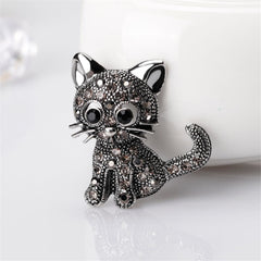 Black & White Cubic Zirconia Kitty Illusion Brooch