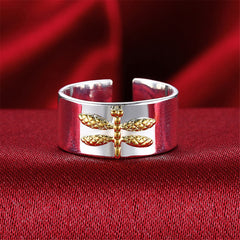 Silver-Plated & 18k Gold-Plated Dragonfly Open Ring - streetregion