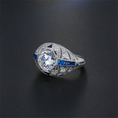 Blue & White Crystal Milgrain-Edge Ring - streetregion