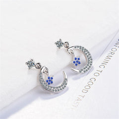cubic zirconia & Silver-Plated Blue Star & Crescent Drop Earrings - streetregion