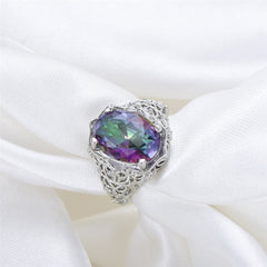 Purple Iridescent Crystal & Silvertone Oval-Cut Filigree Ring - streetregion