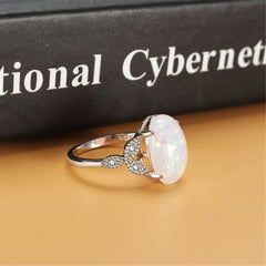 White Opal & Silver-Plated Oval Promise Ring