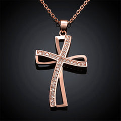 cubic zirconia & Rose Goldtone Cross Pendant Necklace - streetregion