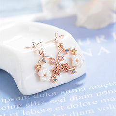Cubic Zirconia & 18K Rose Gold-Plated Butterfly Drop Earrings