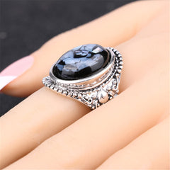 Blue & Silvertone Resin Oval Ring - streetregion