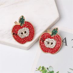 Red & White Cubic Zirconia Apple Stud Earrings