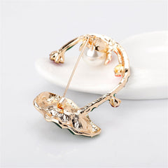 Cubic Zirconia & Pearl Enamel 18K Gold-Plated Lotus Brooch