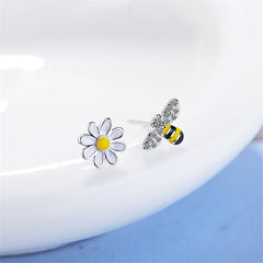 Cubic Zirconia & White Flower Stud Earring & Bee Stud Earring