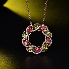 cubic zirconia & 18k Rose Gold-Plated Floral Circle Pendant Necklace - streetregion