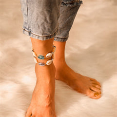 Purple & Blue Metallic Shell Adjustable Anklet Set