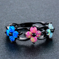 Blue & Pink Opal Flower Openwork Ring - streetregion