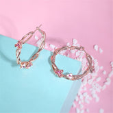 Crystal & 18k Rose Gold-Plated Floral Hoop Earrings - streetregion