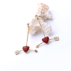 Red cubic zirconia & 18k Gold-Plated Arrow Heart Drop Earrings - streetregion